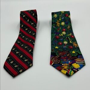 Lot Of 2 Novelty Neck Ties Surrey Noel Christmas Collection Colorful Men's